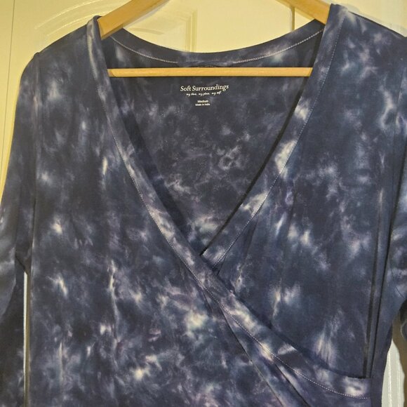 Soft Surroundings Dress Size M Tie-Dye Navy & Teal Boho Maxi Soft Knit Flowy - Picture 4 of 14